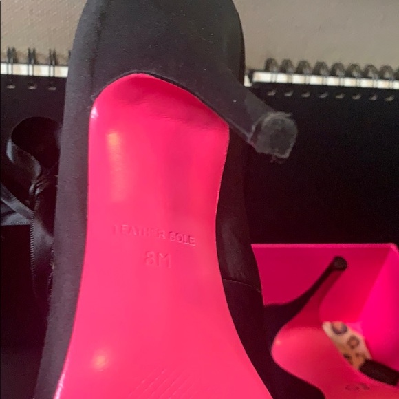 Betsey Johnson Black Satin Satin Open Toe Stiletto - Picture 4 of 5